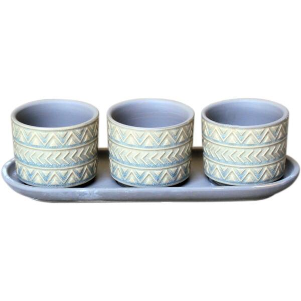Set Of 3 Blue And White Glazed Ceramic Pot Planter 9 75 Overstock 32011487