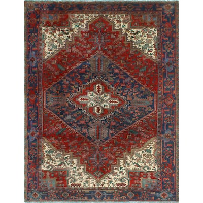 Vintage Distressed Jeanine Red/Navy Rug - 6'10" x 9'3"