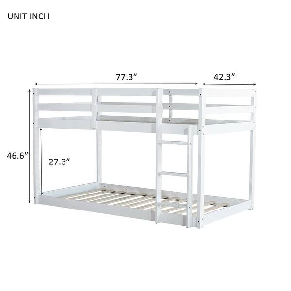 Solid Rubber Wooden Loft Bed with Ladder,Twin over Twin Kids Bed with Space Storage
