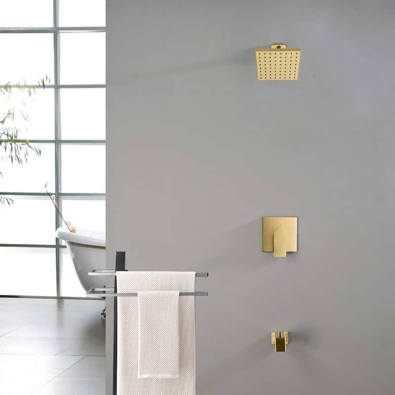 Modland Tub and Shower Faucet Set 6" Rain Head cUPC Pressure Balance Valve Anti-Scald Kit with Alloy Diverter Spout - Brushed Gold