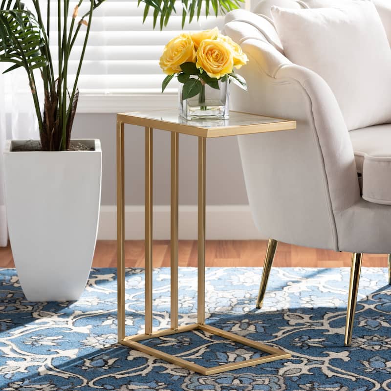 Parkin Modern and Contemporary C Shaped End Table with Marble Tabletop