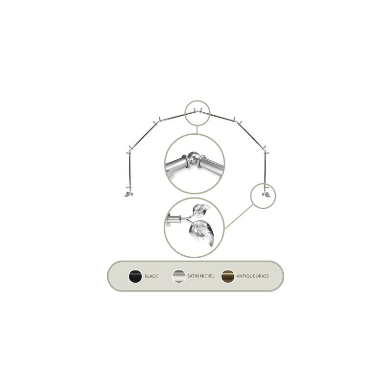 Farmhouse Curtain Rod - 13/16 Inch Single Rod - Satin Nickel Finish - Bay Window & Corner Rods - M