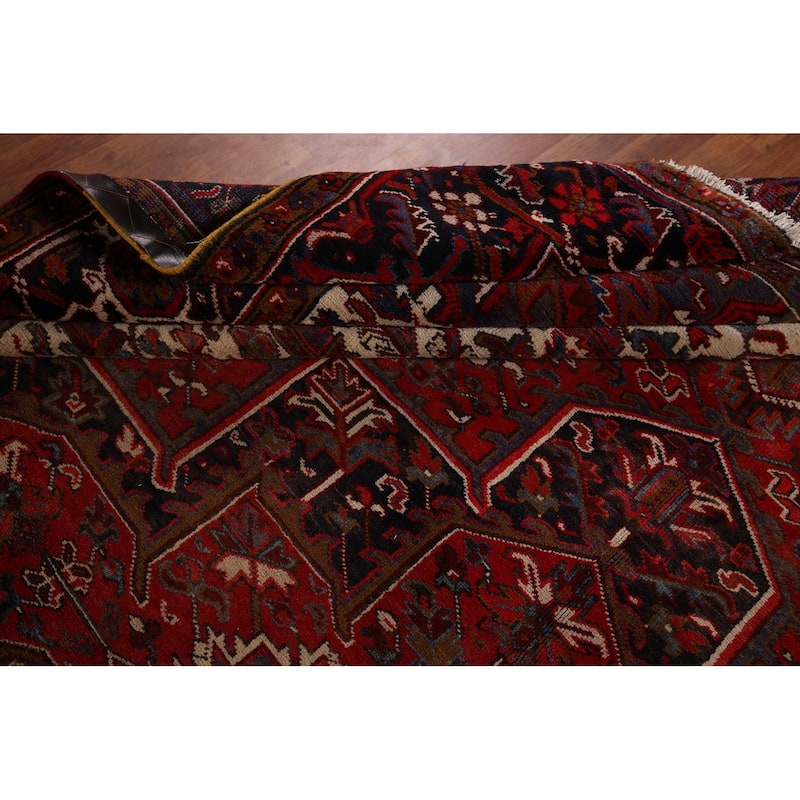 Geometric Heriz Vintage Persian Area Rug Hand-Knotted Wool Carpet - 10'4" x 12'9"