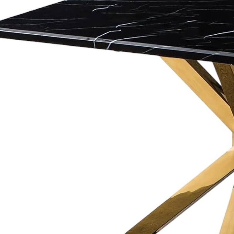 HomeRoots 79" Black and Gold Marble and Metal Cross Leg Base Dining Table - 78.7 in. x 29.9 in. x 39.4 in.