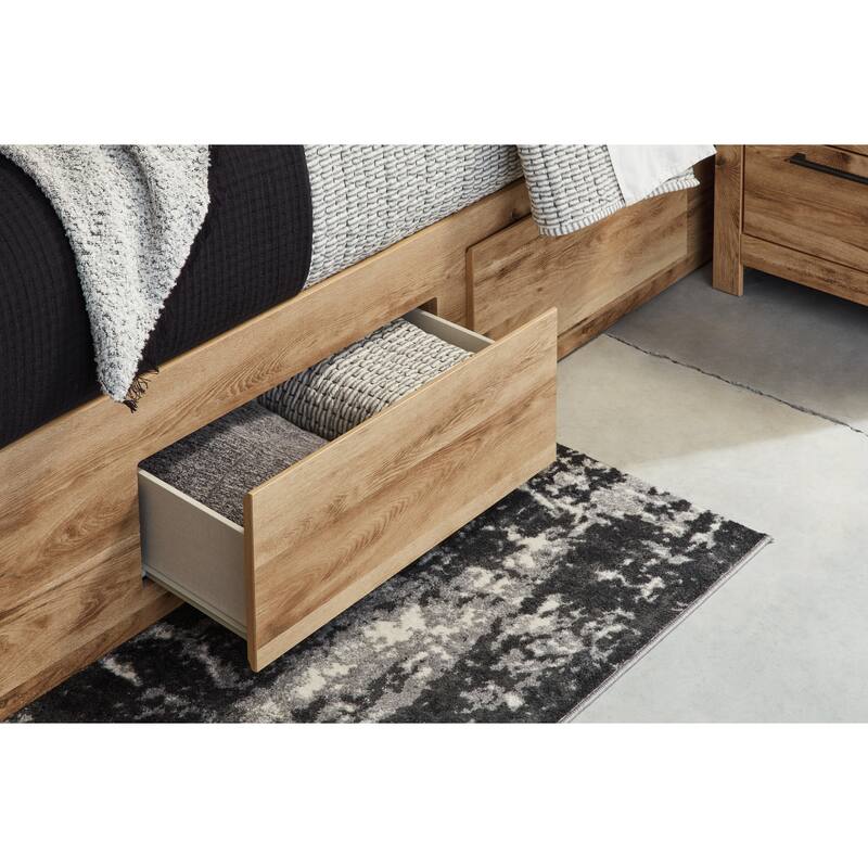 Oma King Panel Bed, 2 Footboard and 2 Side Drawers, Rustic Brown Wood