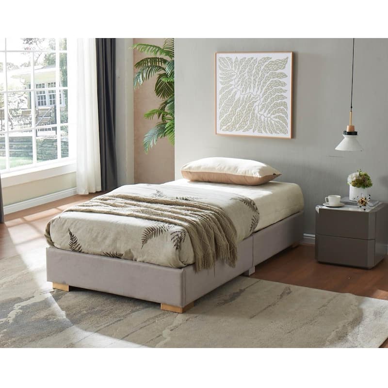 Lucas Collection Brown Wood & Metal Upholstered Platform Bed - Twin