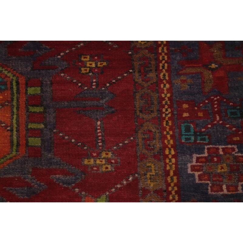 Hand Knotted Oriental 100% Wool Carpet Traditional Geometric Red Heriz Runner Rug - 10' 0'' X 3' 6''