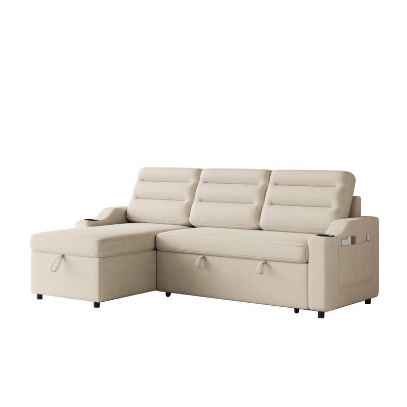 83.5-Inch Convertible Sofa Bed - Stylish Polyester Recliner with Storage for Small Spaces