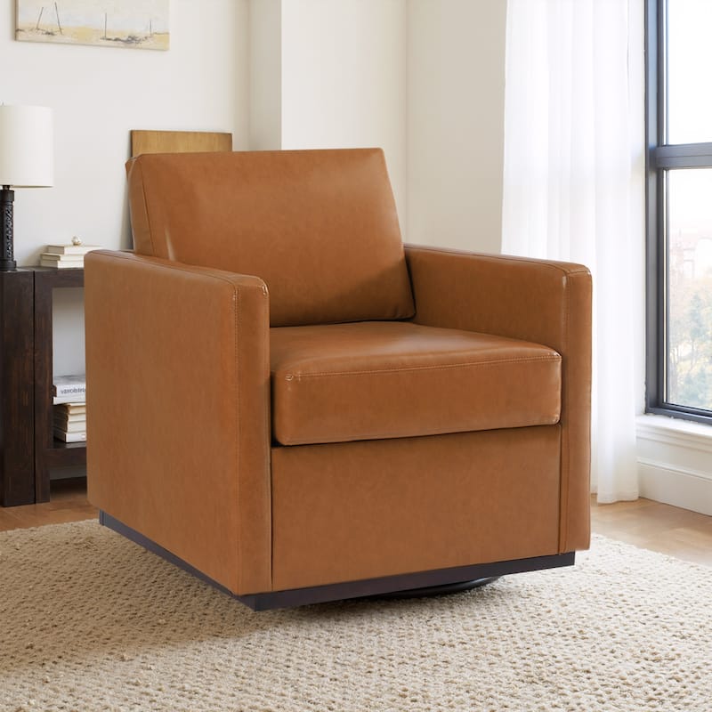 Modern Upholstered Swivel Accent Arm Chair - Light Brown