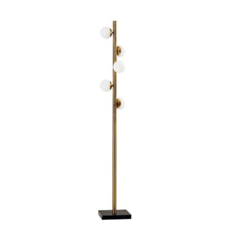 65-Inch Brass LED Floor Lamp with White Glass Shade and Black Base Rotary Switch Plug-In for Home Decor - 65”H x 10”W x 10”D