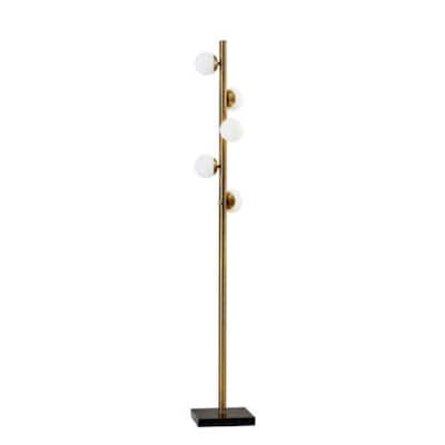 65-Inch Brass LED Floor Lamp with White Glass Shade and Black Base Rotary Switch Plug-In for Home Decor - 65”H x 10”W x 10”D