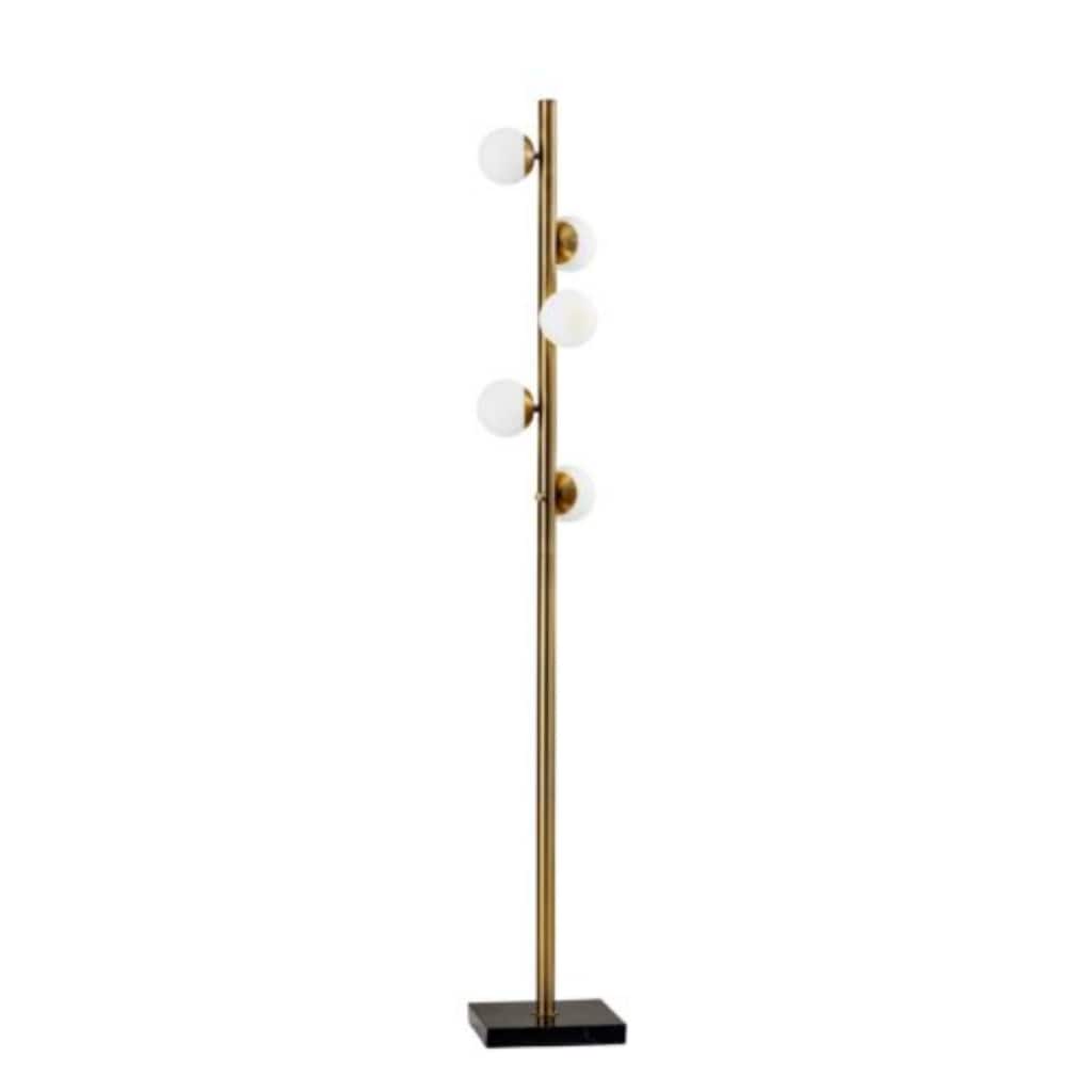 65-Inch Brass LED Floor Lamp with White Glass Shade and Black Base Rotary Switch Plug-In for Home Decor - 65”H x 10”W x 10”D