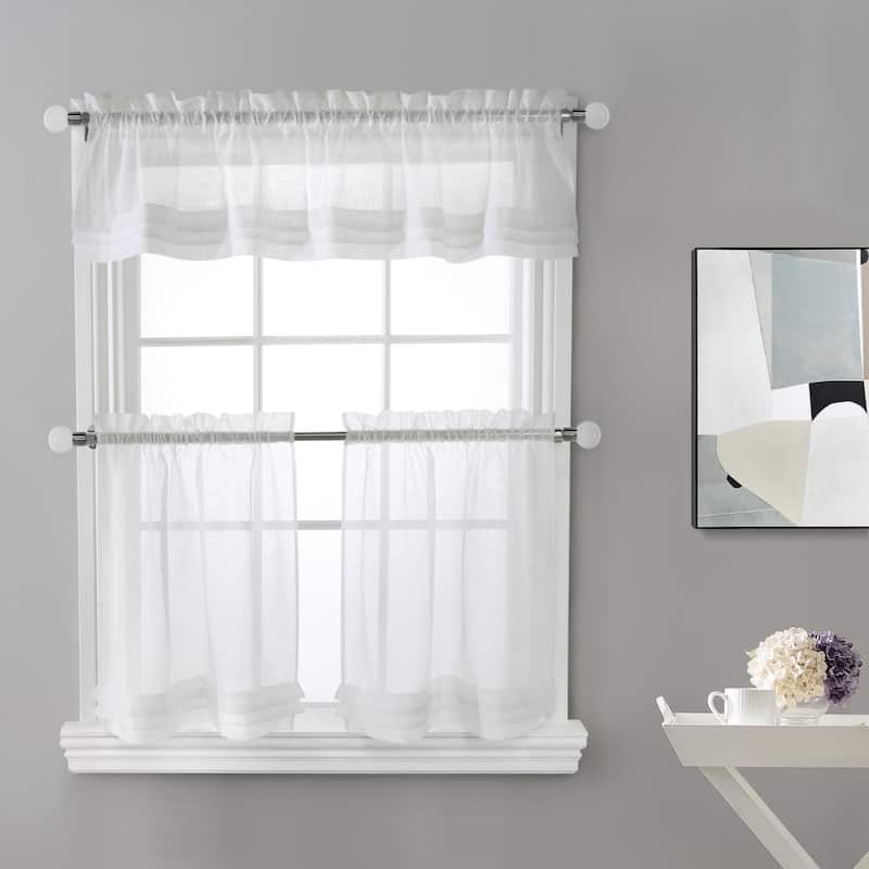 Cote D' Azure Sheer Rod Pocket 3 pc Curtain Tiers and Valance Set - 52" x 24" - 52" x 24" - White