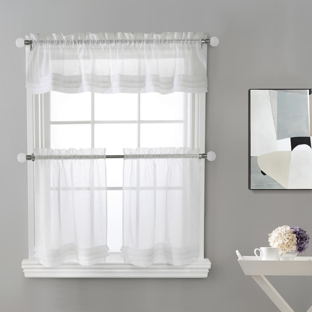 Cote D' Azure Sheer Rod Pocket 3 pc Curtain Tiers and Valance Set - 52" x 24"