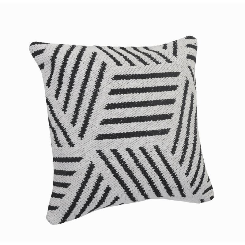 Handwoven Geometric Striped Cotton Throw Pillow Cover - 20" - White and Black