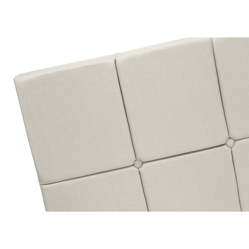 Queen Size Upholstered Bed Frame with Tufted Headboard, Beige Linen Look