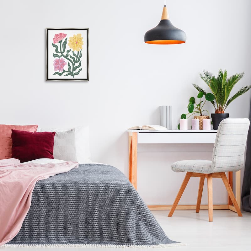 Stupell Modern Blooms with Curved Leaves Framed Floater Canvas Wall Art Design By Kim Allen