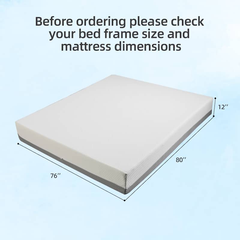Roomfitters 12 Inch King Size Mattress, High Density Memory Foam Bed in a Box for Pressure Relief & Motion Isolation, White