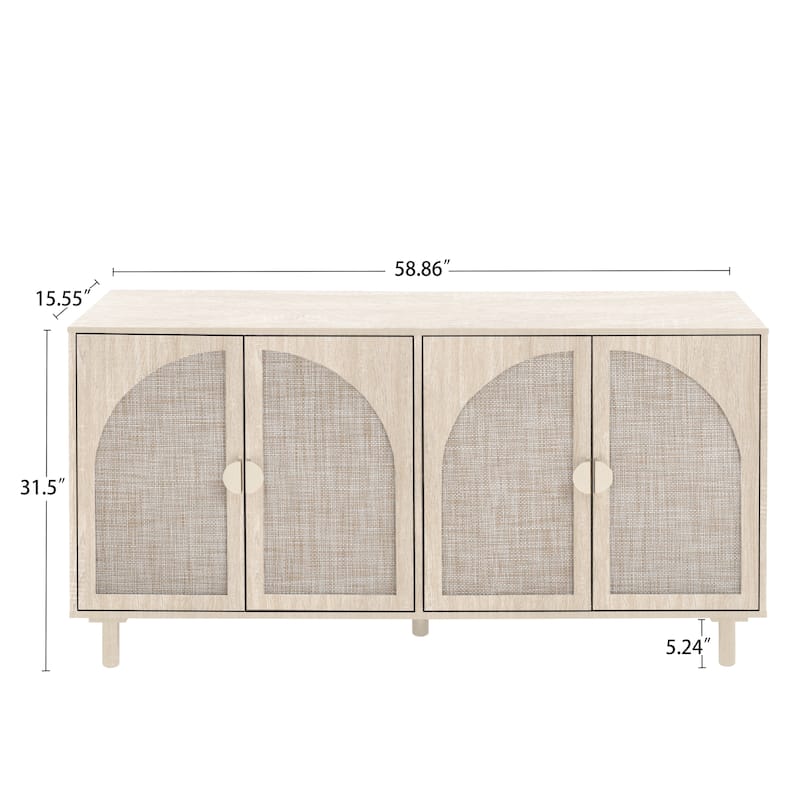 Engineered Rattan Buffet Sideboard Accent Storage Cabinet, Natural