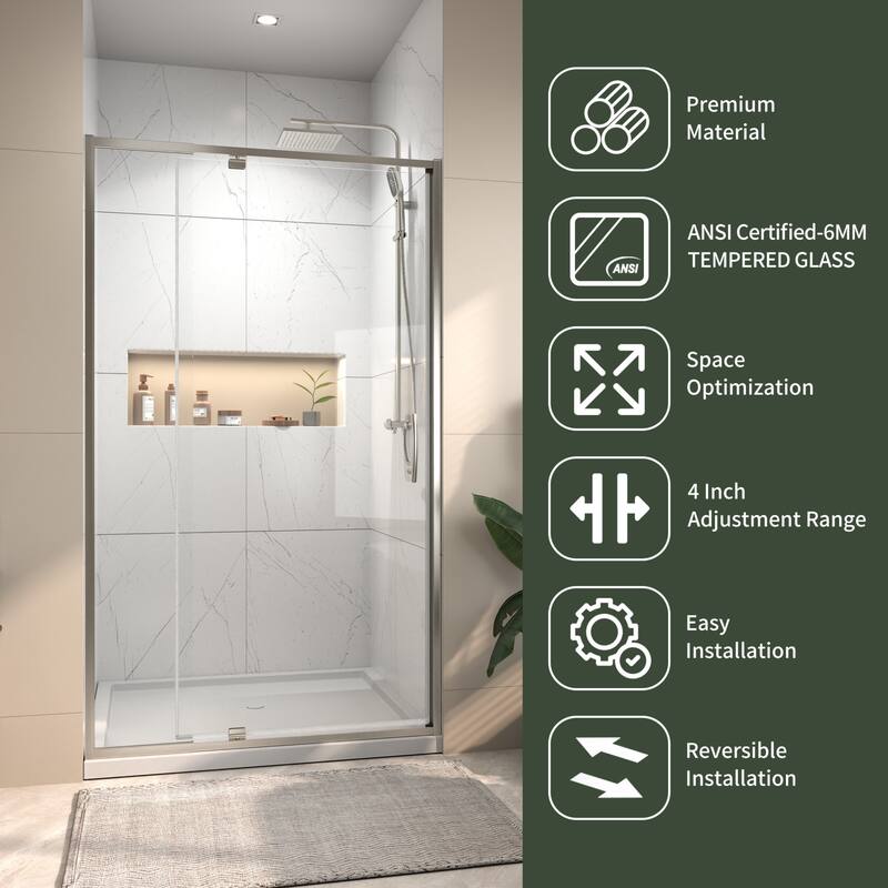 Modland 42"x71" Pivot Swing Semi-Frameless Shower Door Black/Nickel with 1/4" Tempered Clear Glass