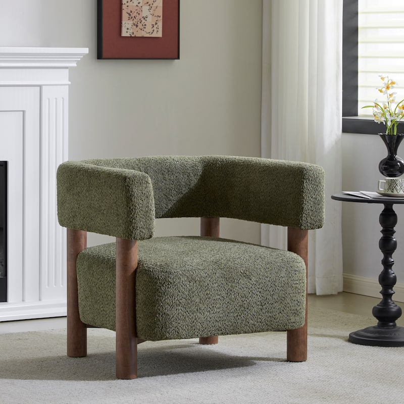 Christopher Knight Home - James Living Room Fabric Accent Chair - Olive green+Walnut