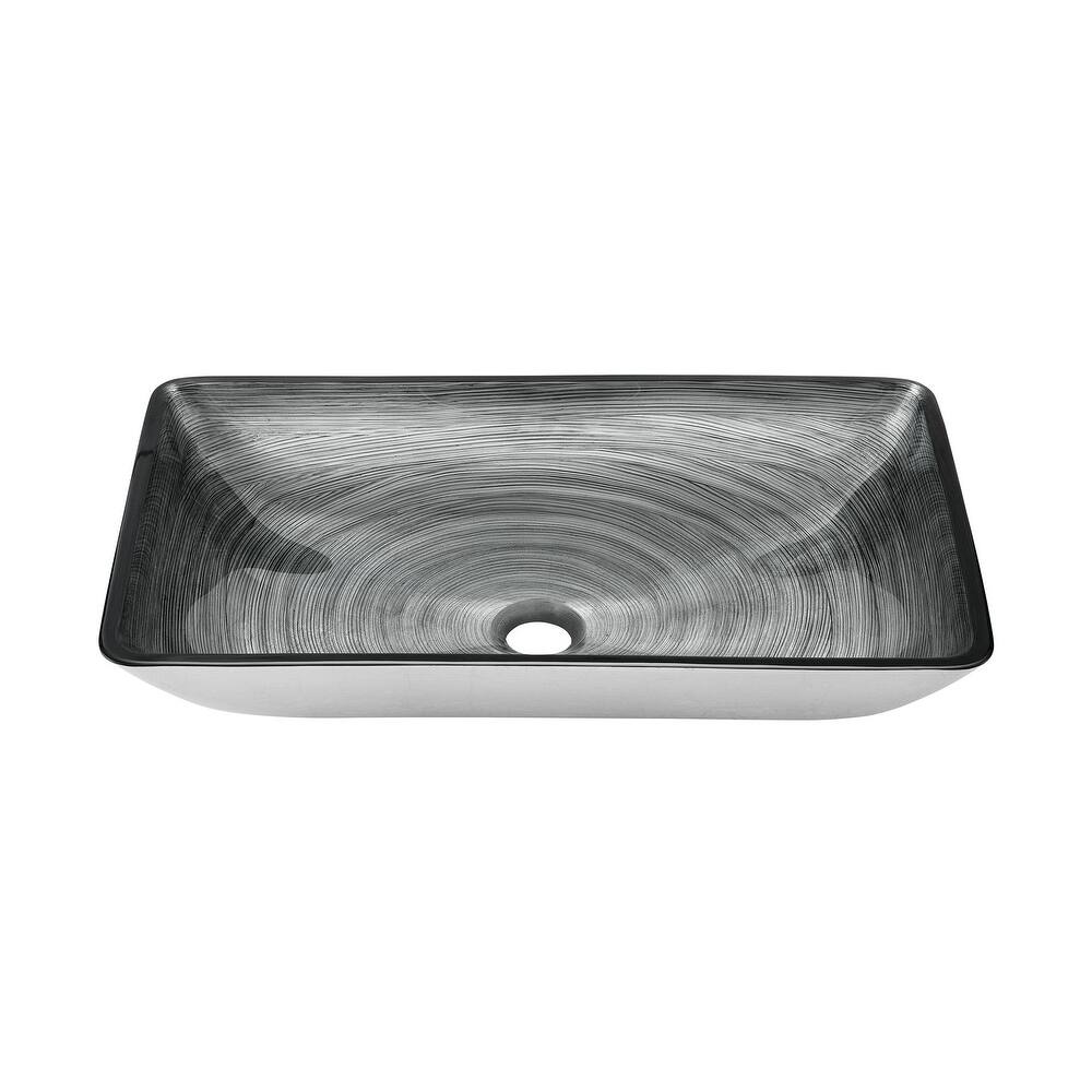 Vincennes Rectangular Glass Vessel Sink With Faucet, Smoky Grey - 22.2" x 14" 4.35"