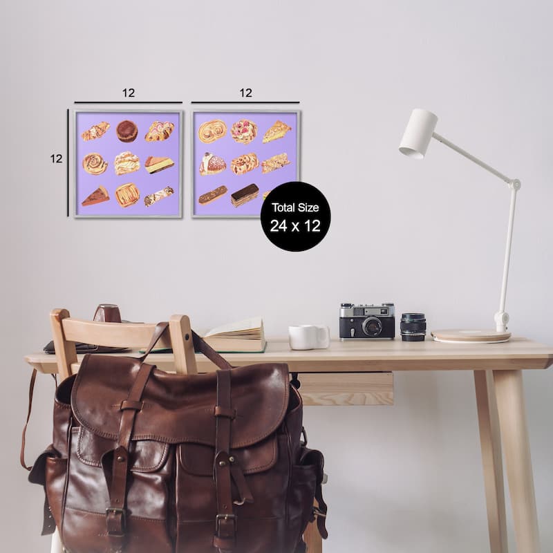 Stupell Various Pastries on Purple Framed Giclee Art Design By Melissa Wang (Set of 2)
