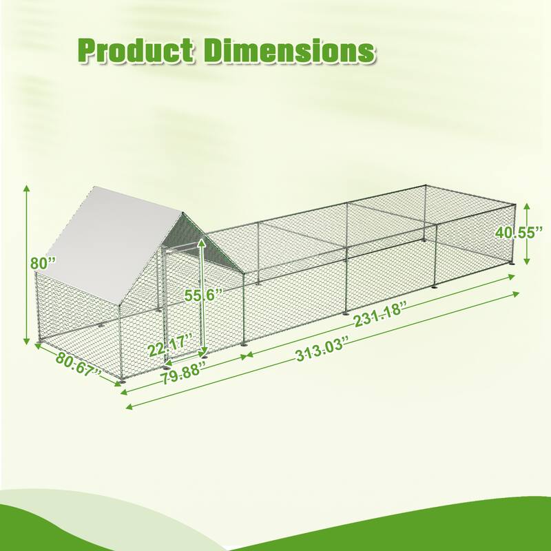 26 ft Metal Chicken Coop, Walk-in Hen Pen Cage for Rabbits & Ducks