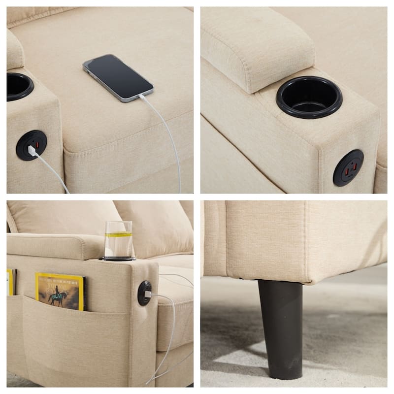 3 Seat L Shaped Sectional Sofa with Storage Ottoman and USB Port