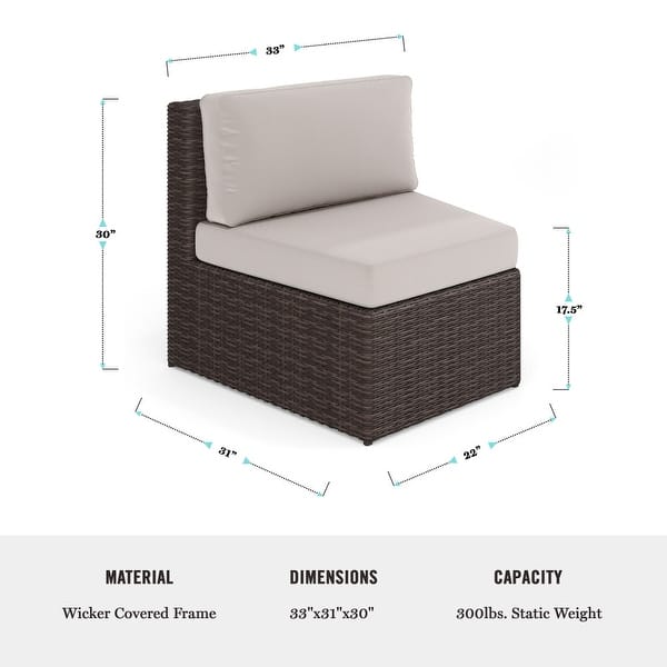 dimension image slide 2 of 6, Martha Stewart Outdoor Modular Rattan Wicker Sectional Sofa Seats & Side Table - 33"W x 31"D x 30"H