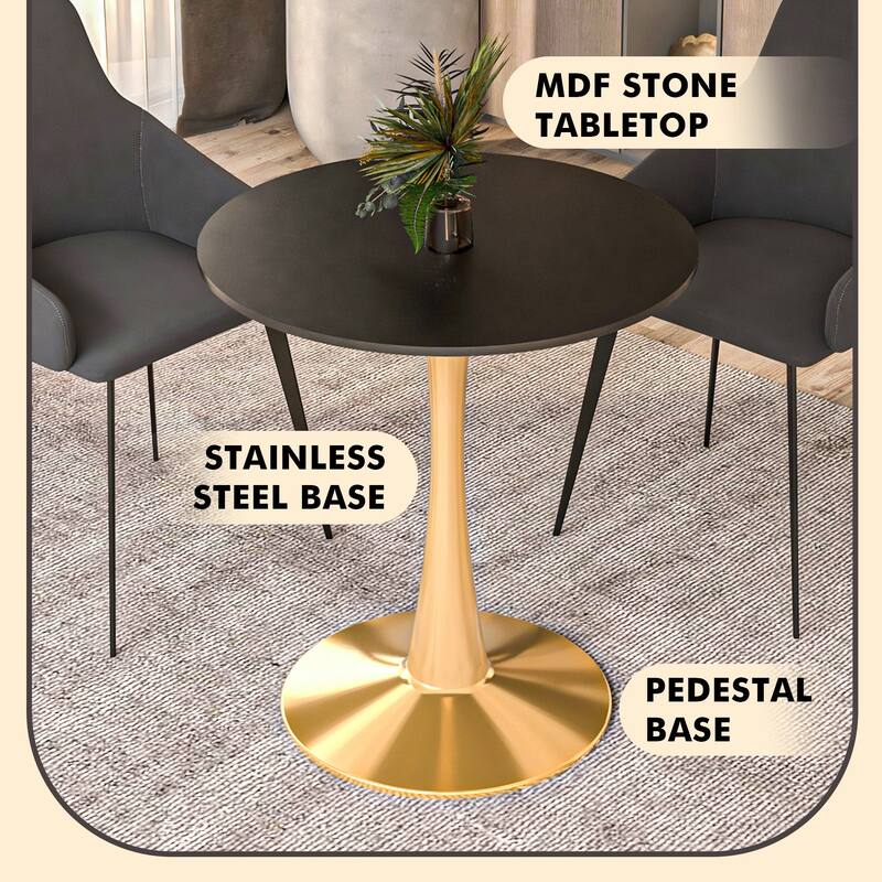 LeisureMod Bristol 27" Round Dining Table for 4 with MDF Tabletop in Gold Steel Base for Kitchen & Dining Room
