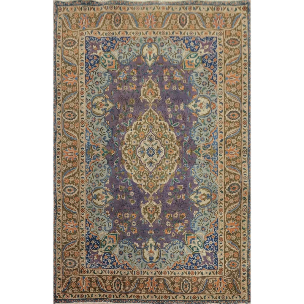 Hand Knotted Oriental 100% Wool Carpet Traditional Floral Purples Tabriz Area Rug - 6' 4'' X 4' 7''