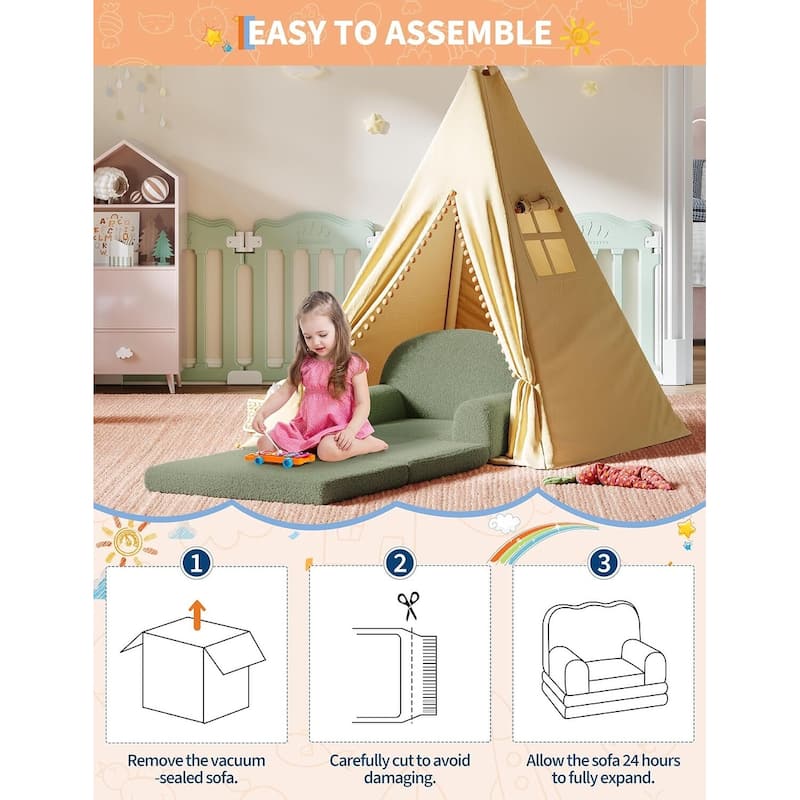 2-in-1 Comfy Toddler Couch, Convertible Sofa for Girls and Boys