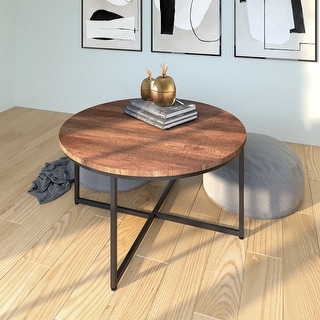 37.8-inch Round Coffee Table by TiramisuBest with X Metal Legs - Bed ...