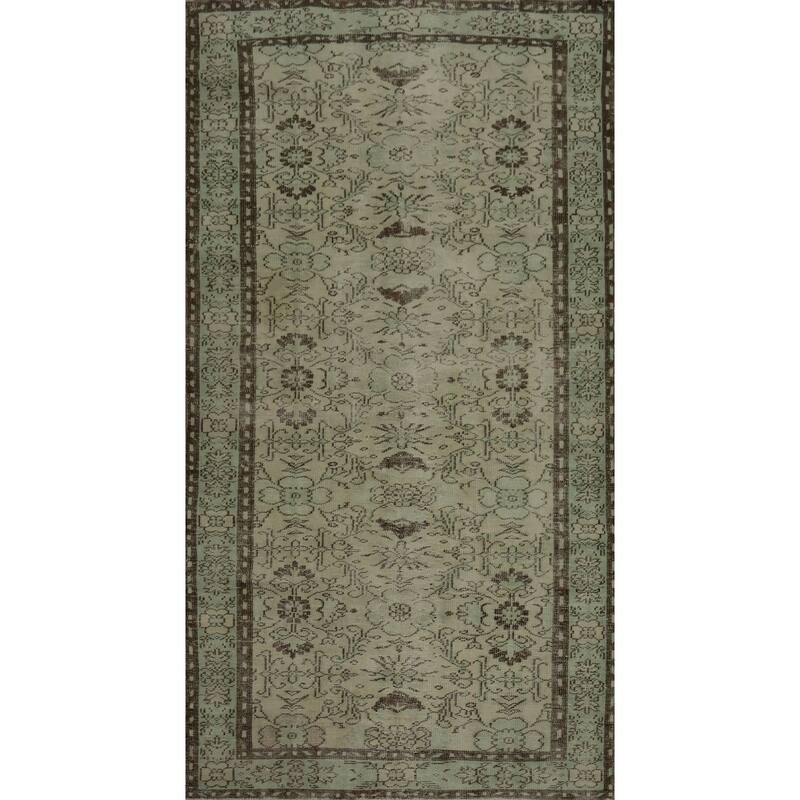 Hand Knotted Oriental 100% Wool Carpet Transitional Floral Green Anatolian Area Rug - 9' 4'' X 5' 2''