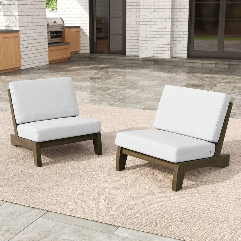 Acacia Wood 2 Seat Outdoor Club Chairs with Cushion