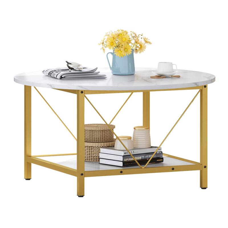 Moasis Industrial 2-Tier Round Coffee Table with Shelf