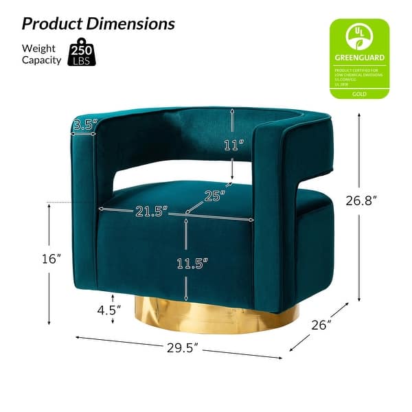 dimension image slide 4 of 14, HULALA HOME Carisa Modern Upholstered Swivel Open-Back Barrel Chair with Golden Base