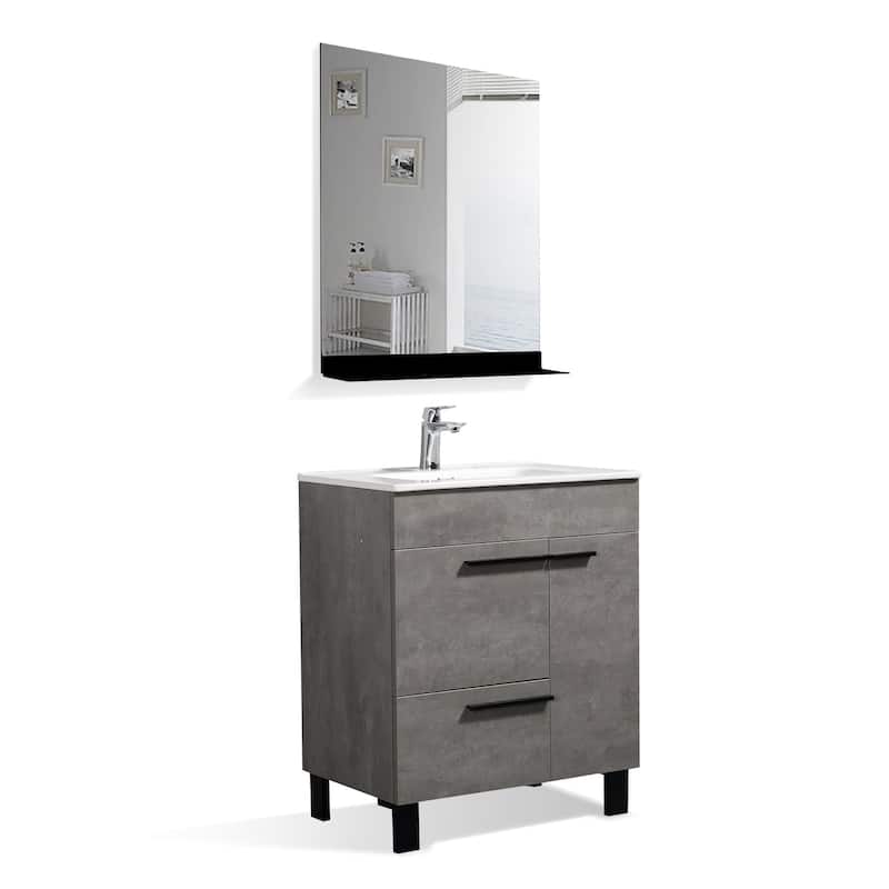 Freestanding Bathroom Vanity Set in Concrete Grey with Integrated Ceramic Sink