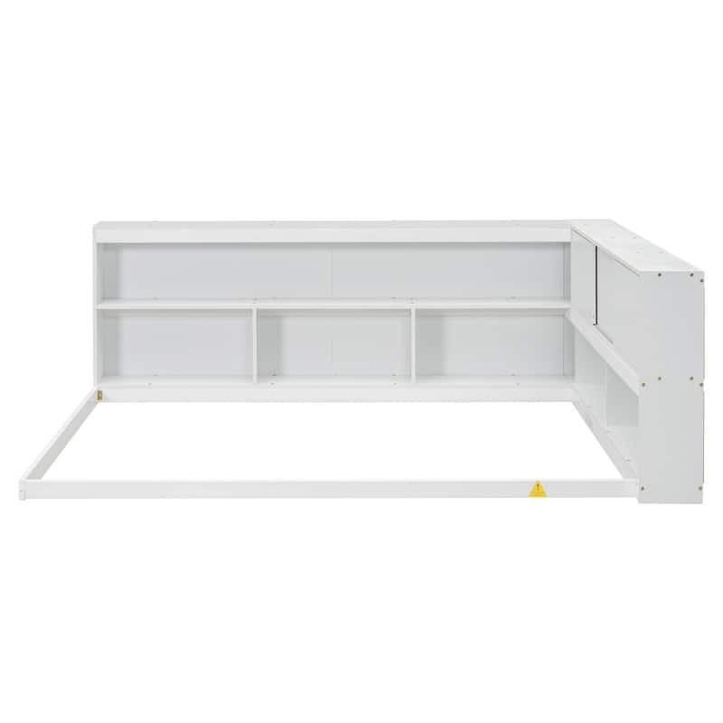 Full Size Wood Floor Bed with L Shape Bookcases,Without Slats