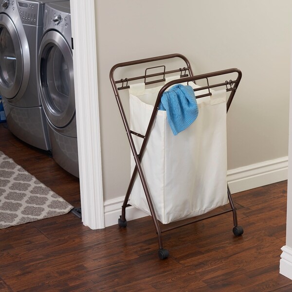 Household Essentials Rolling Laundry Hamper with Heavy-Duty Canvas Bag | Antique Bronze Frame. Opens flyout.
