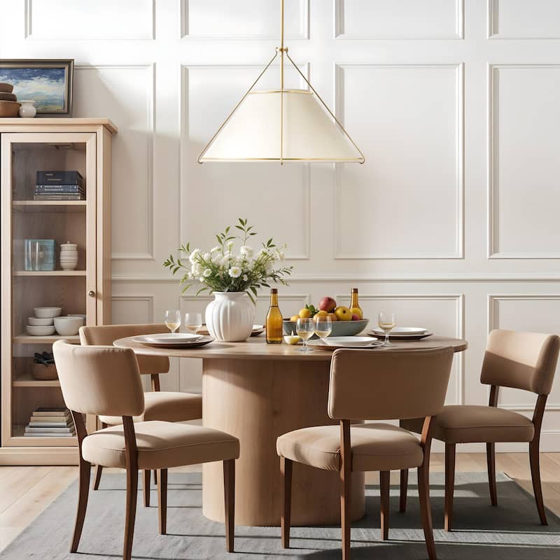 Lumina Modern Pendant Light - Metal, Fabric & Gold, Ivory White Cone Light Fixture For Modern, Coastal, Minimalist Room Decor