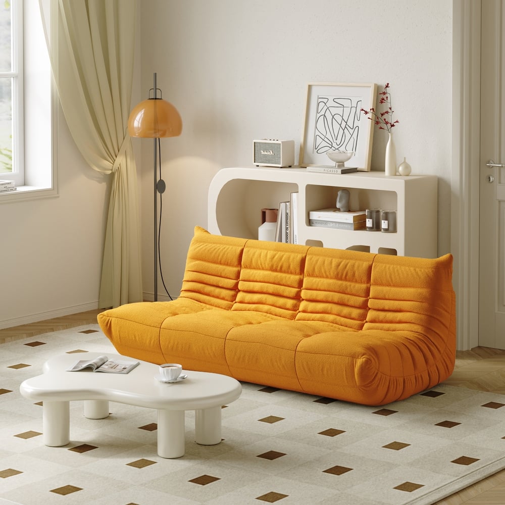 3 Seats Lazy Floor Sofa, Teddy Velvet Sofa Bean Bag Couch