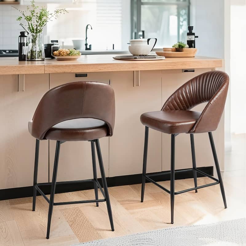 Glitzhome 26"H Faux Leather Upholstered Counter Stools with Metal Legs Set of 2/4 - N/A - Counter Height - Set of 2 Brown