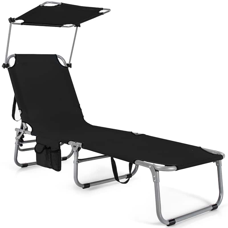Folding Chaise Lounge Chair Adjustable Beach Patio Recliner - Black