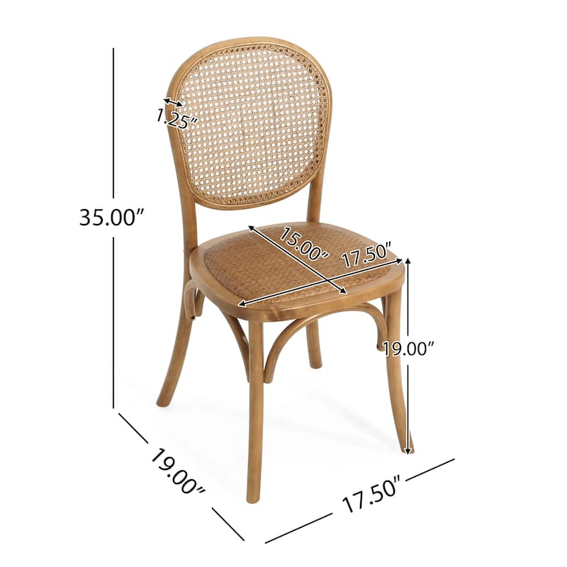 Roomfitters Rattan Dining Chairs Set of 2, Curved Wood Frame with Woven Backrest, Modern Bistro Seating