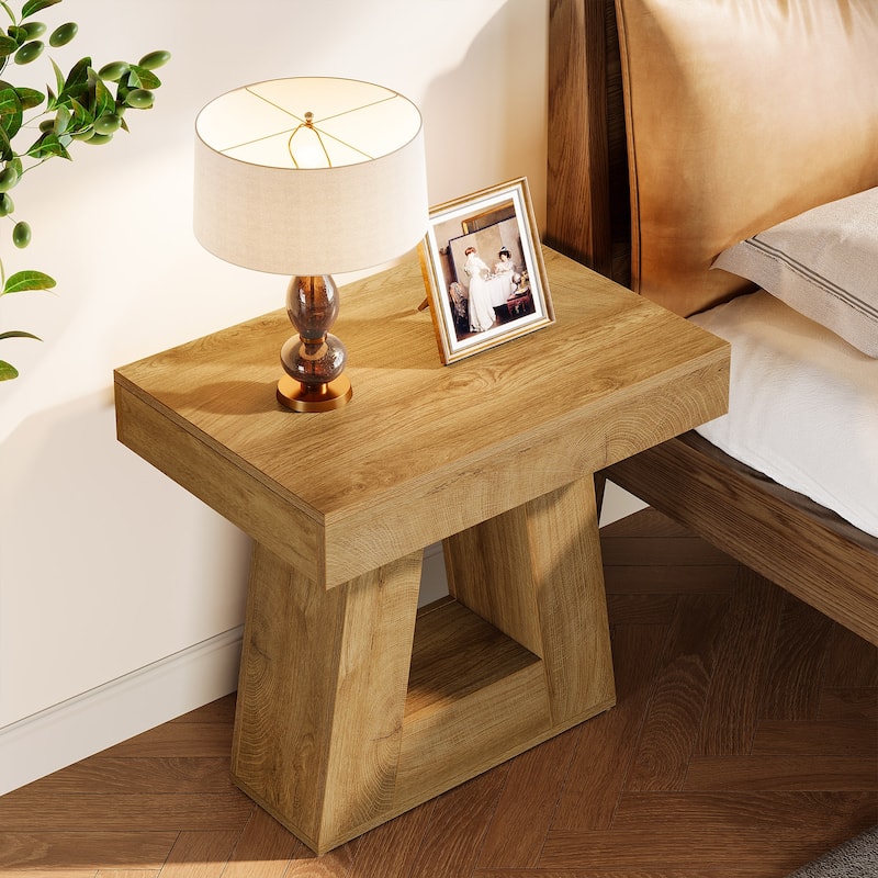 24" Modern 2-Tier Narrow End Table with Trapezoid Base