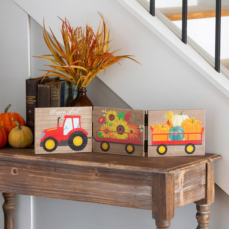 Wood Double Sided Tri-Fold Wood Table Decor, Harvest/Holiday