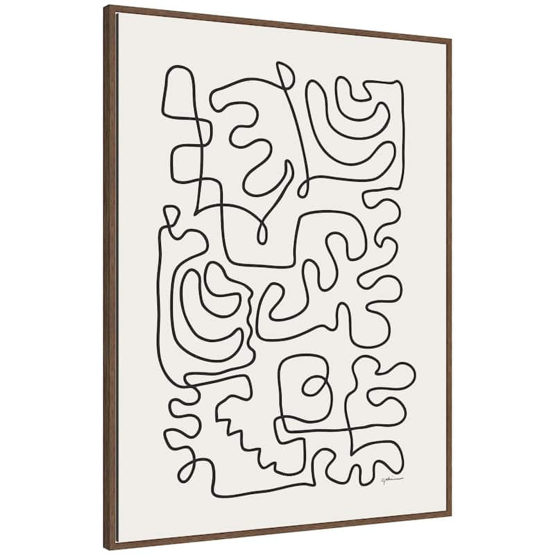 Kate and Laurel Connected Lines by Gabrielly Guedes Framed Canvas Wall Art Print - 32x42 - Walnut