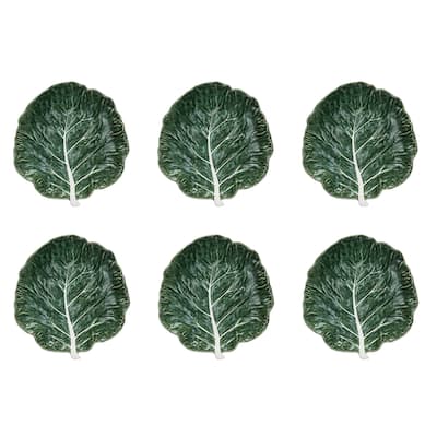 Hand-Painted Embossed Stoneware Cabbage Plate - 9.0"L x 8.5"W x 1.1"H